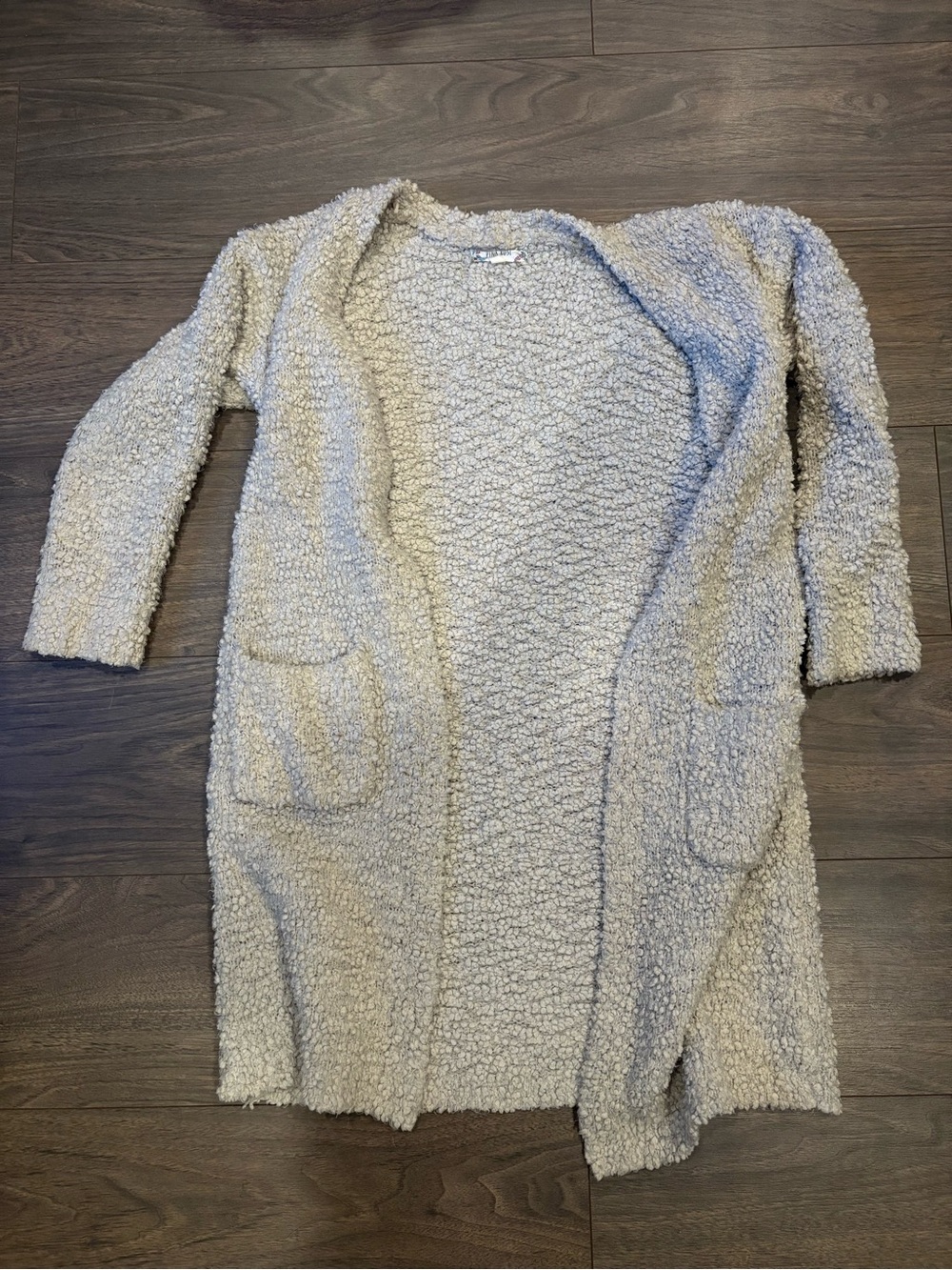 Pink Rose Cream Bouclé Open-Front Cardigan with Pockets